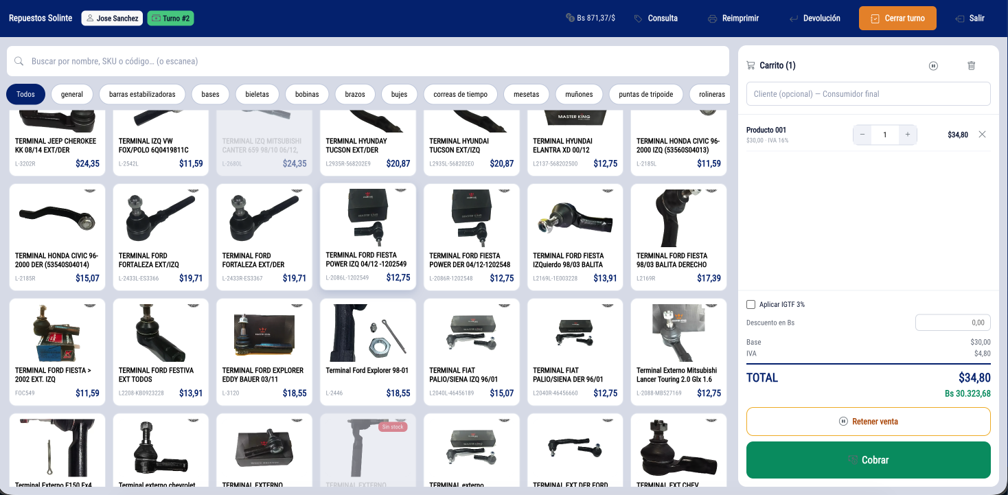Punto de venta de Solinte.me en una computadora